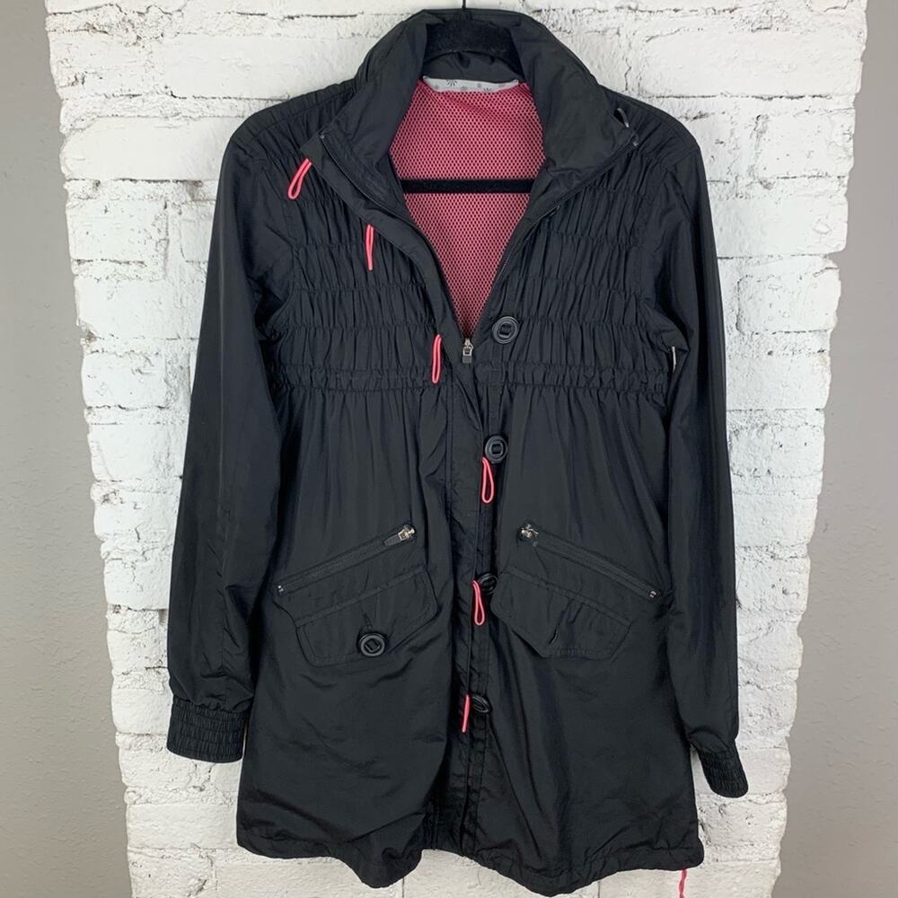 Athleta Black Shock Cord Smocked Anorak Long Jacket XS